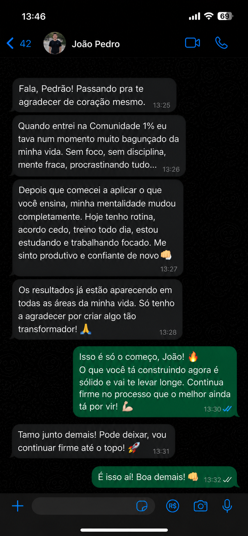Outro print de feedback da Comunidade 1%